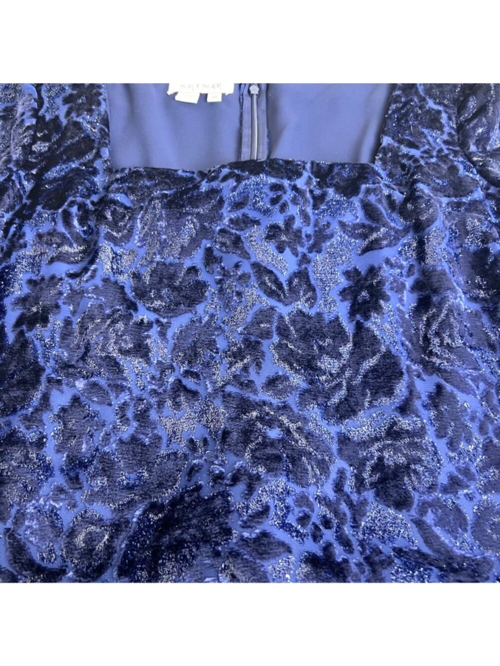 Burnt Velvet Maxi Dress 10 Blue Metallic Formal Flow Narrow Waist Evening Gown - Picture 10 of 11